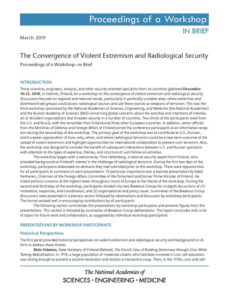 Cover: The Convergence of Violent Extremism and Radiological Security: Proceedings of a Workshop–in Brief