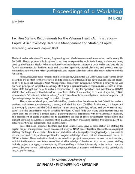 Cover:Facilities Staffing Requirements for the Veterans Health Administration–Capital Asset Inventory Database Management and Strategic Capital: Proceedings of a Workshop–in Brief