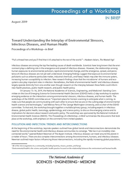 Cover: Toward Understanding the Interplay of Environmental Stressors, Infectious Diseases, and Human Health: Proceedings of a Workshop—in Brief