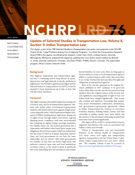 B. INDIANS, TRIBES, AND HISTORICAL BACKGROUND | Update of Selected Studies  in Transportation Law, Volume 8, Section 3: Indian Transportation Law |The  National Academies Press