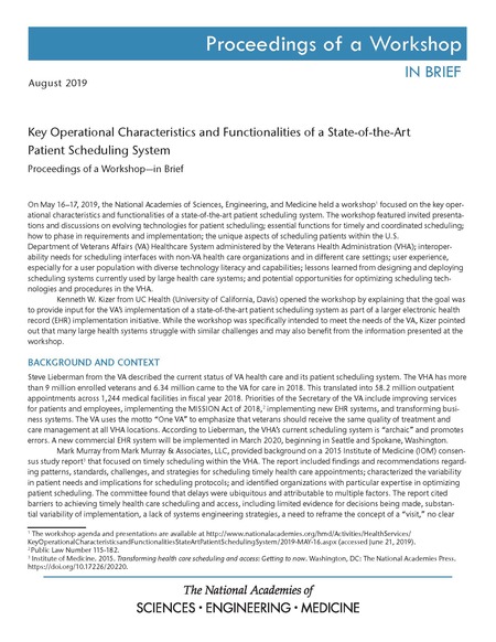 Key Operational Characteristics and Functionalities of a State-of-the-Art Patient Scheduling System: Proceedings of a Workshop—in Brief