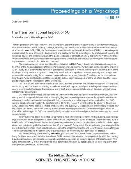 Cover: The Transformational Impact of 5G: Proceedings of a Workshop–in Brief
