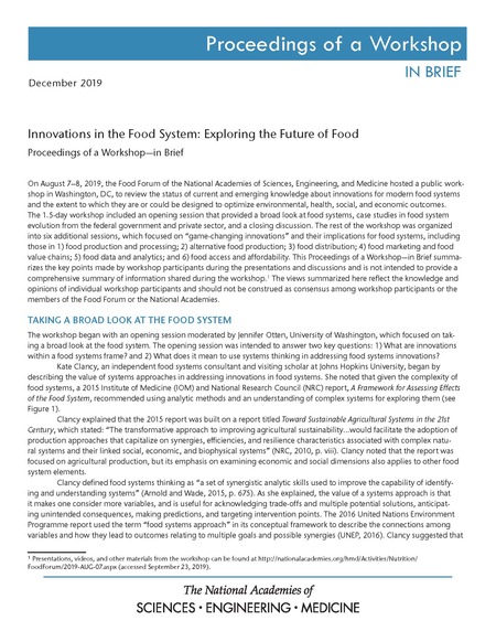 Cover: Innovations in the Food System: Exploring the Future of Food: Proceedings of a Workshop—in Brief