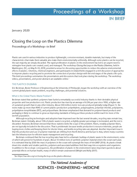 Closing the Loop on the Plastics Dilemma: Proceedings of a Workshop–in Brief
