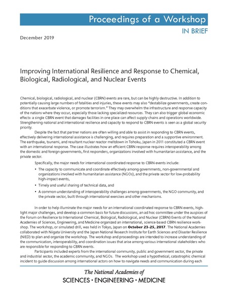 Cover: Improving International Resilience and Response to Chemical, Biological, Radiological, and Nuclear Events: Proceedings of a Workshop–in Brief