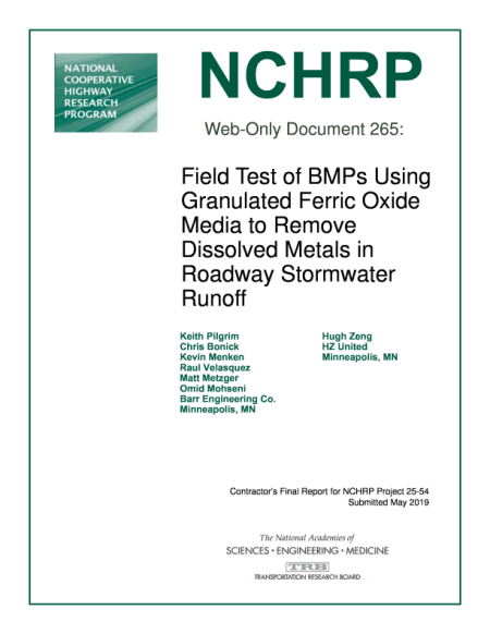Cover: Field Test of BMPs Using Granulated Ferric Oxide Media to Remove Dissolved Metals in Roadway Stormwater Runoff