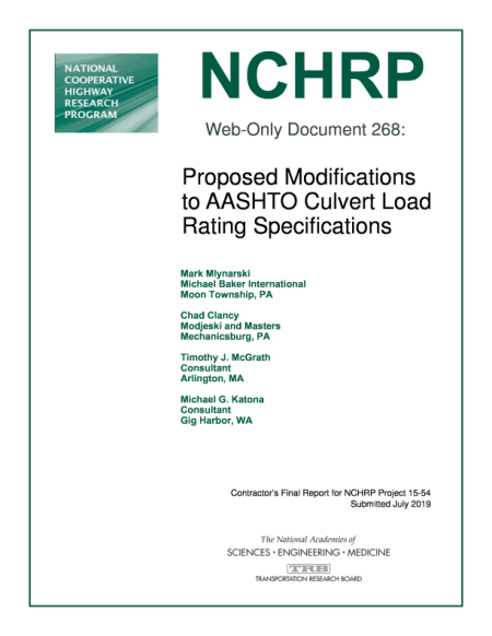 Cover: Proposed Modifications to AASHTO Culvert Load Rating Specifications