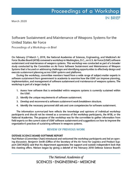 Software Sustainment and Maintenance of Weapons Systems for the United States Air Force: Proceedings of a Workshop–in Brief