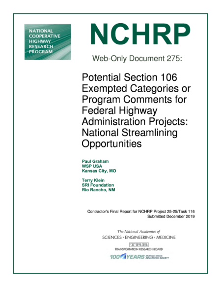 Potential Section 106 Exempted Categories or Program Comments for Federal Highway Administration Projects: National Streamlining Opportunities