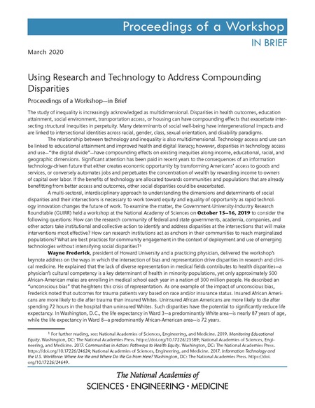 Using Research and Technology to Address Compounding Disparities: Proceedings of a Workshop–in Brief