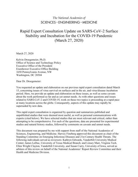 Rapid Expert Consultation Update on SARS-CoV-2 Surface Stability and ...