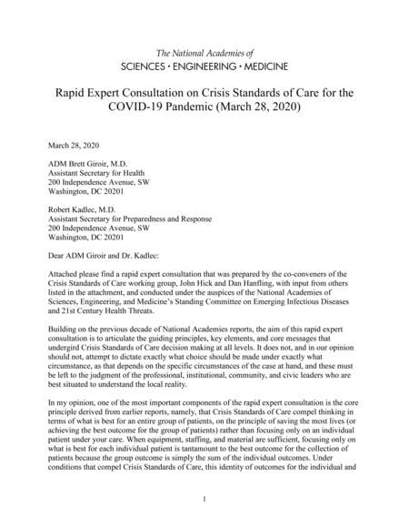 Rapid Expert Consultation on Crisis Standards of Care for the COVID-19 Pandemic (March 28, 2020)