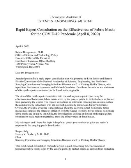 Rapid Expert Consultation on the Effectiveness of Fabric Masks for the COVID-19 Pandemic (April 8, 2020)