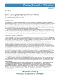 Solar Geoengineering Research Governance: Proceedings of a Workshop—in Brief