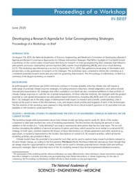 Developing a Research Agenda for Solar Geoengineering Strategies: Proceedings of a Workshop—in Brief