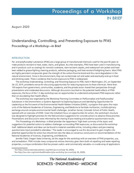 Cover:Understanding, Controlling, and Preventing Exposure to PFAS: Proceedings of a Workshop–in Brief