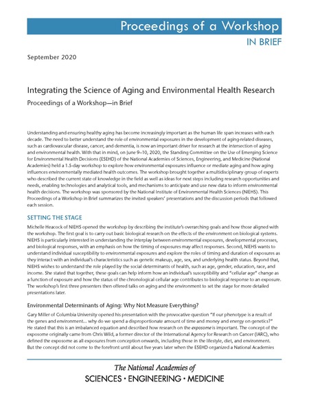 Cover: Integrating the Science of Aging and Environmental Health Research: Proceedings of a Workshop–in Brief