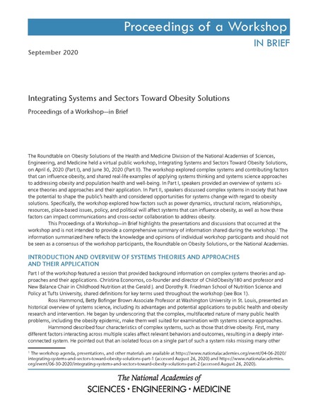 Integrating Systems and Sectors Toward Obesity Solutions: Proceedings of a Workshop—in Brief