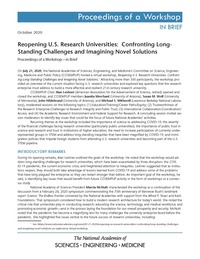 Reopening U.S. Research Universities: Confronting Long-Standing Challenges and Imagining Novel Solutions: Proceedings of a Workshop–in Brief