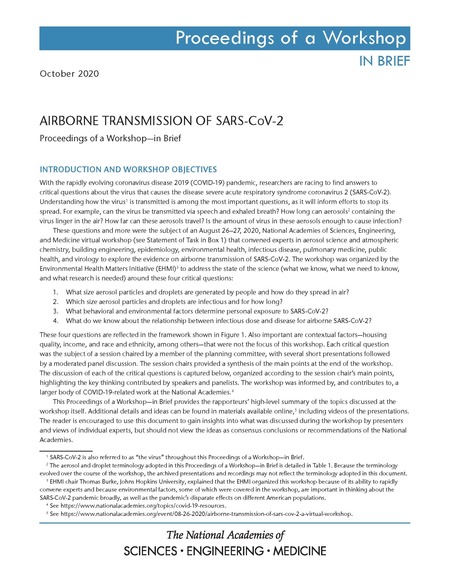 Cover: Airborne Transmission of SARS-CoV-2: Proceedings of a Workshop—in Brief