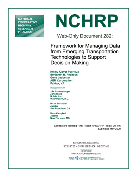 Cover: Framework for Managing Data from Emerging Transportation Technologies to Support Decision-Making