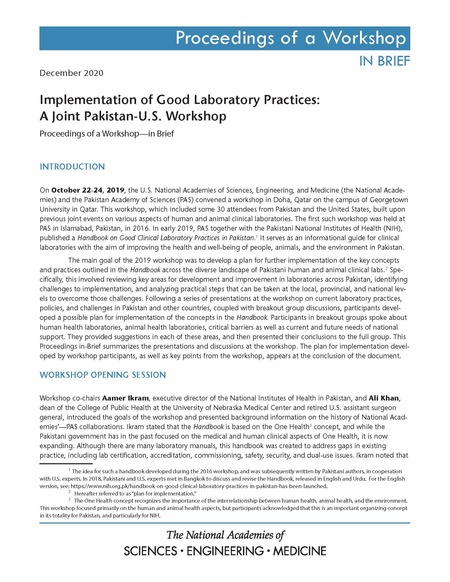Cover: Implementation of Good Laboratory Practices: A Joint Pakistan-U.S. Workshop: Proceedings of a Workshop–in Brief