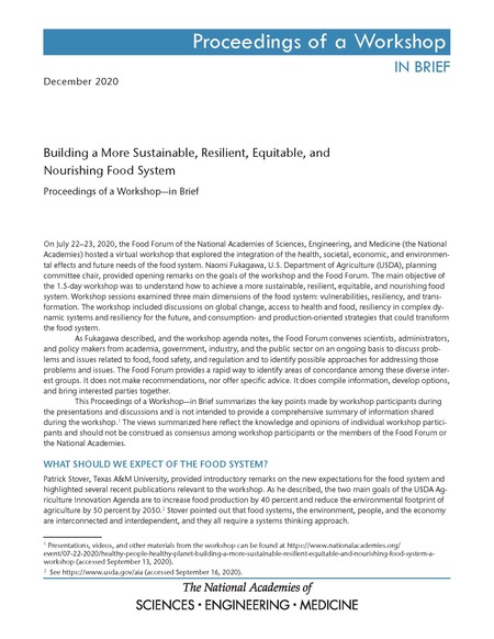 Cover: Building a More Sustainable, Resilient, Equitable, and Nourishing Food System: Proceedings of a Workshop—in Brief