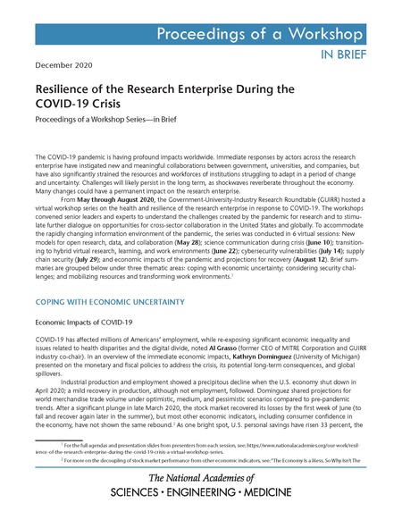 Resilience of the Research Enterprise During the COVID-19 Crisis: Proceedings of a Workshop Series–in Brief