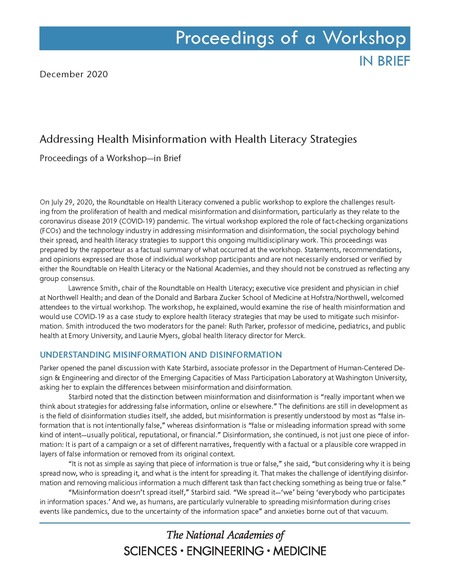 Addressing Health Misinformation with Health Literacy Strategies: Proceedings of a Workshop—in Brief