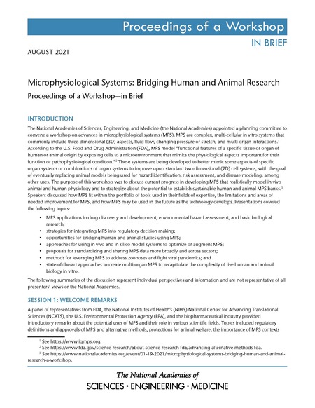Microphysiological Systems: Bridging Human and Animal Research: Proceedings  of a Workshop - in Brief | Microphysiological Systems: Bridging Human and  Animal Research: Proceedings of a Workshop—in Brief |The National Academies  Press