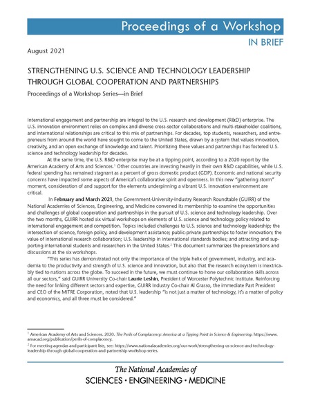 Strengthening U.S. Science and Technology Leadership through Global Cooperation and Partnerships: Proceedings of a Workshop Series–in Brief