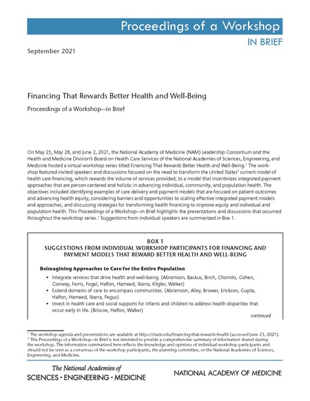 Financing That Rewards Better Health and Well-Being: Proceedings of a Workshop–in Brief