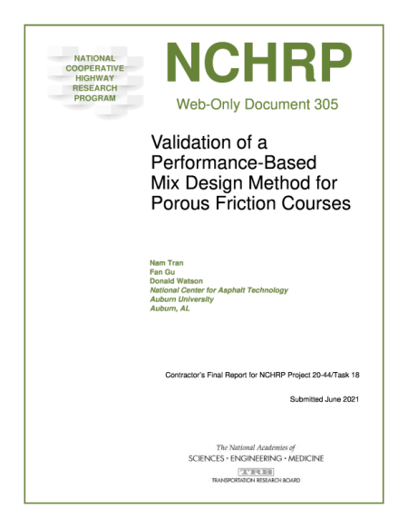 Cover: Validation of a Performance-Based Mix Design Method for Porous Friction Courses