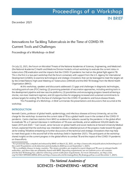 Cover: Innovations for Tackling Tuberculosis in the Time of COVID-19: Current Tools and Challenges: Proceedings of a Workshop—in Brief