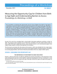 Measuring the Opportunity Gap for Children from Birth to Age Eight and Understanding Barriers to Access: Proceedings of a Workshop–in Brief