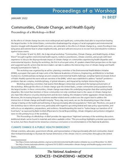 Cover: Communities, Climate Change, and Health Equity: Proceedings of a Workshop–in Brief