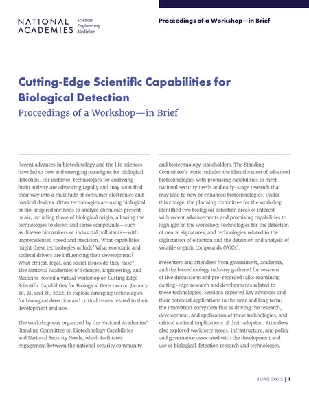 Cutting-Edge Scientific Capabilities for Biological Detection: Proceedings of a Workshop–in Brief