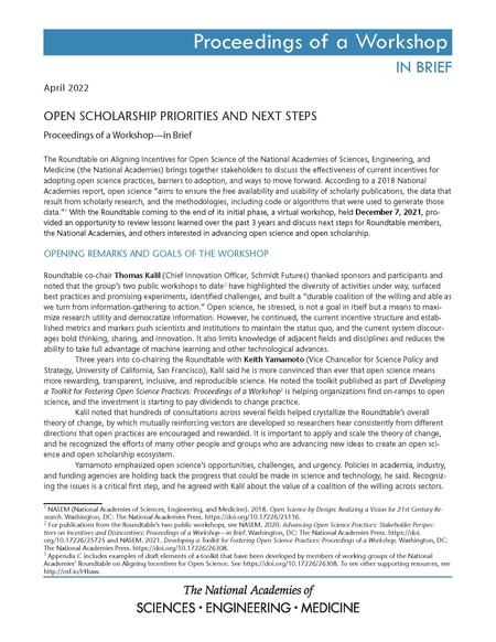 Open Scholarship Priorities and Next Steps: Proceedings of a Workshop–in Brief