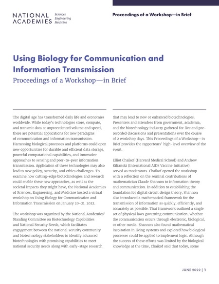 Using Biology for Communication and Information Transmission: Proceedings of a Workshop–in Brief