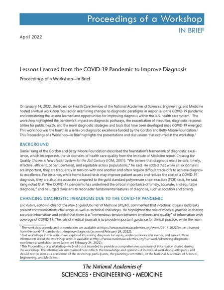 Lessons Learned from the COVID-19 Pandemic to Improve Diagnosis: Proceedings of a Workshop–in Brief