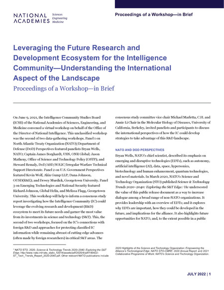 Leveraging the Future Research and Development Ecosystem for the Intelligence Community—Understanding the International Aspect of the Landscape: Proceedings of a Workshop—in Brief