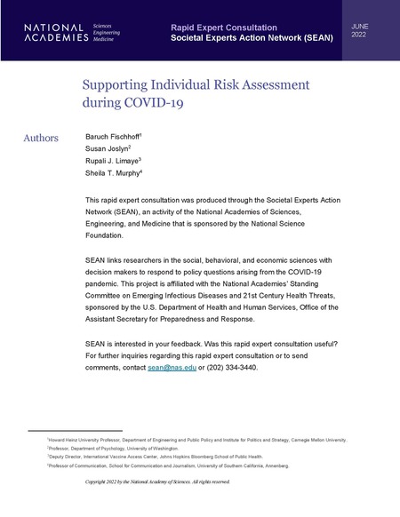Supporting Individual Risk Assessment during COVID-19