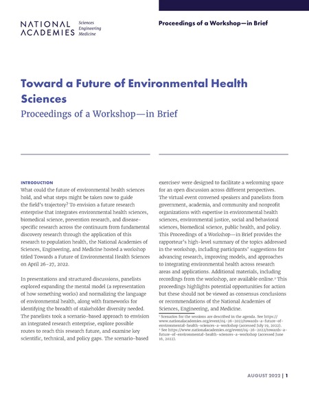 Toward a Future of Environmental Health Sciences: Proceedings of a Workshop–in Brief
