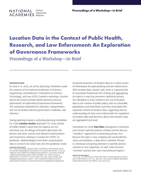 Location Data in the Context of Public Health, Research, and Law Enforcement: An Exploration of Governance Frameworks: Proceedings of a Workshop—in Brief