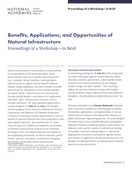 Benefits, Applications, and Opportunities of Natural Infrastructure: Proceedings of a Workshop—in Brief