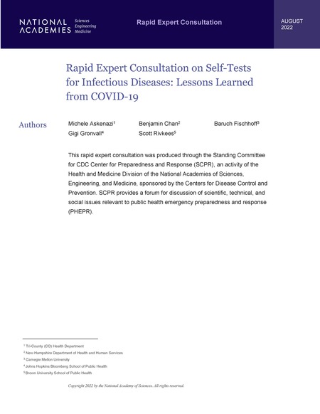 Rapid Expert Consultation on Self-Tests for Infectious Diseases: Lessons Learned from COVID-19
