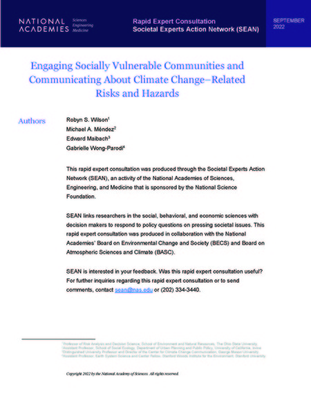 Engaging Socially Vulnerable Communities and Communicating About Climate Change–Related Risks and Hazards