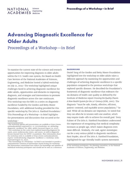 Advancing Diagnostic Excellence for Older Adults: Proceedings of a Workshop–in Brief