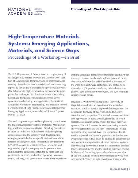 High-Temperature Materials Systems: Emerging Applications, Materials, and Science Gaps: Proceedings of a Workshop-in Brief