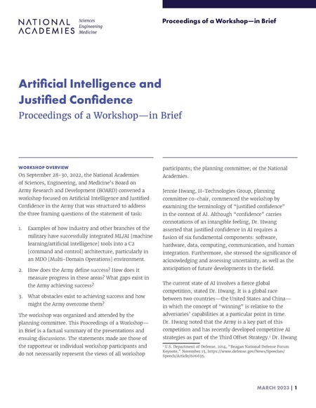 Artificial Intelligence and Justified Confidence: Proceedings of a Workshop–in Brief